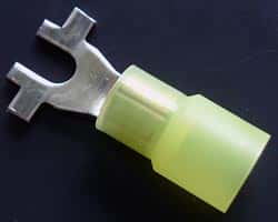 Solderless Crimp Terminals 0.3 Spade Yellow Stud 6 Connectors - click for details