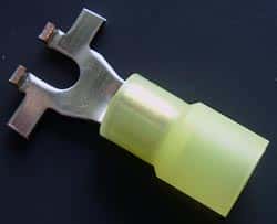 Solderless Crimp Terminals 0.3 Flanged Spade Yellow Stud 6 Connectors - click for details