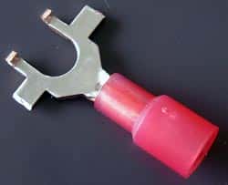 Solderless Crimp Terminals 0.3 Flanged Spade Red Stud 10 Connectors - click for details