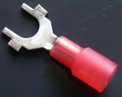 Solderless Crimp Terminals 0.3 Spade Red Stud 10 Connectors - click for details