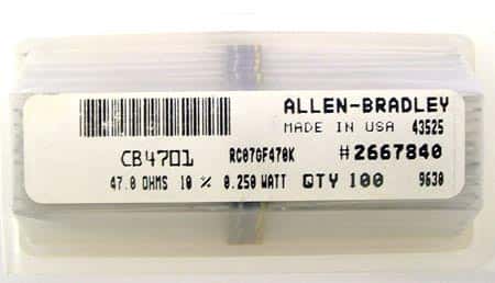 1/4W 47 ohm 10% Allen Bradley Carbon Comp Resistor