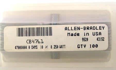 1/4W 47M ohm 10% Allen Bradley Carbon Comp Resistor