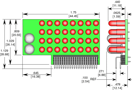 Right Angle PCB Green LED Array 4 x 8