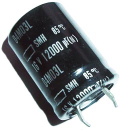 12000uF 16V Radial Snap Mount Electrolytic Capacitor Nippon® SMH16VN123M22X30T2