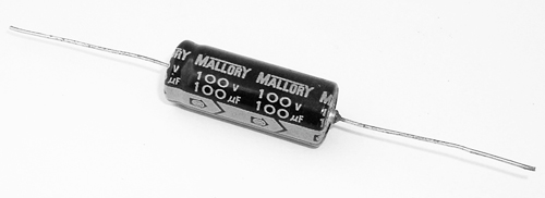 100uF 100V Axial Aluminum Electrolytic Capacitor Mallory SKA101M100