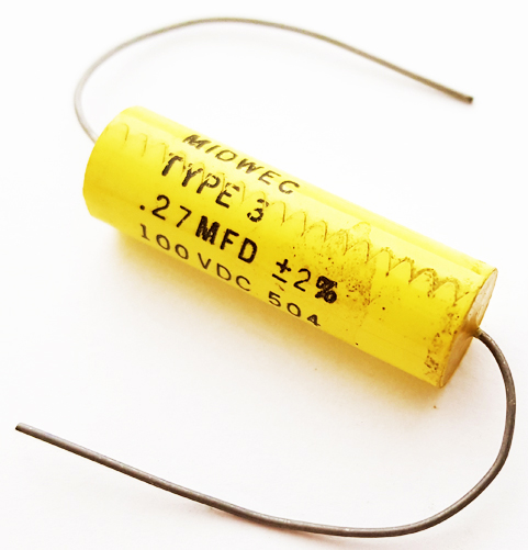 0.27uF .27 uF 100V 2&#37; Axial Polyester Film Capacitors Vintage Midwec 274G100