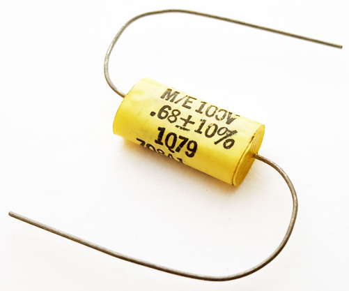 0.68uF .68 uF 100V 10&#37; Axial Polyester Film Capacitor Vintage Mepco 708A1