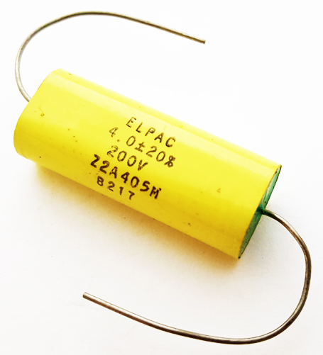 4.0uF 4 uF 200V 20&#37; Axial Polyester Film Capacitor Vintage Elpac Z2A405M