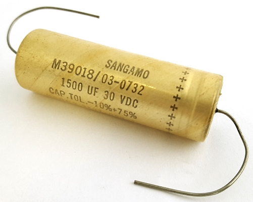 1500uF 30V Axial Electrolytic Capacitor MIL Sangamo M39018&#47;03-0732