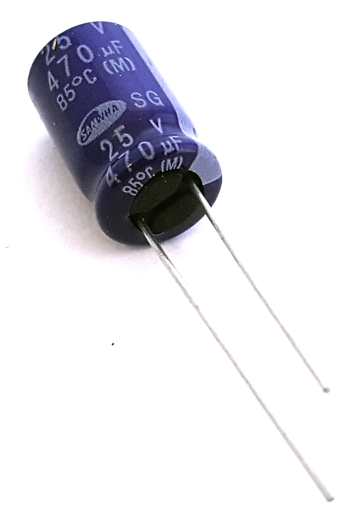 470uF 25V Miniature Radial Electrolytic Capacitor Samwha® SMW1SG1EWB477M
