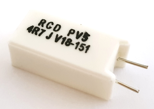 5W 4.7 Ohm 5&#37; Vertical Ceramic Wirewound Resistor RCD® PV5-4R7-JBW