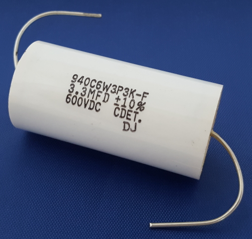 3.3uF 600Vdc Axial Polypropylene Film Capacitor Cornell Dubilier® 940C6W3P3K-F