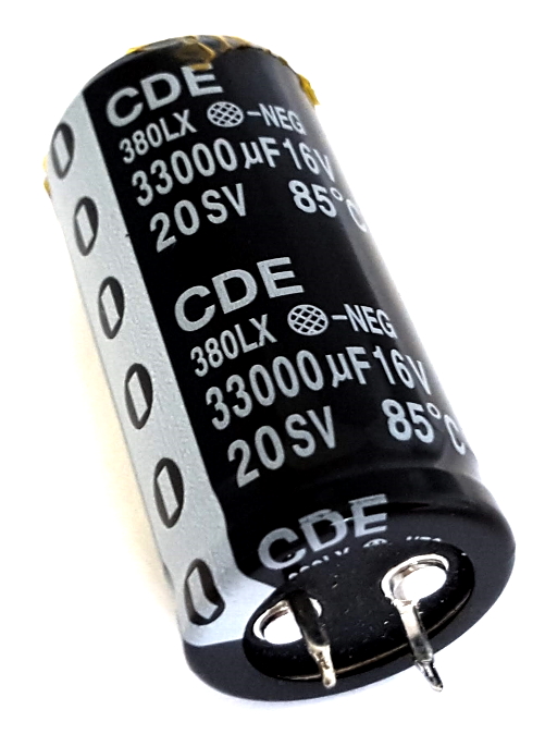 33,000uF 16V Snap In Radial Electrolytic Capacitor CDE 380LX333M016J052